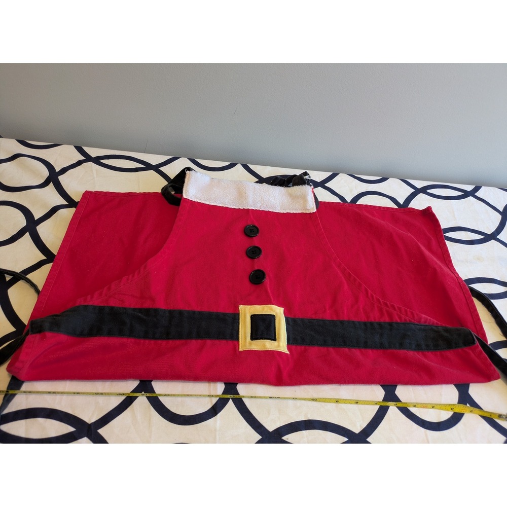 Festive Santa Claus Christmas Apron Red Cotton Bib Faux Fur Trim RN 15004